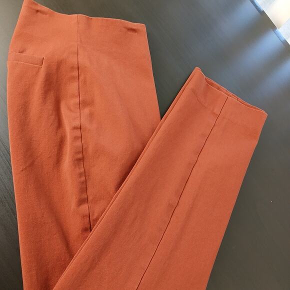 a new day Pants - A New Day Slim Straight Leg Pintuck Ankle Pants 8 red-orange stretch high waist